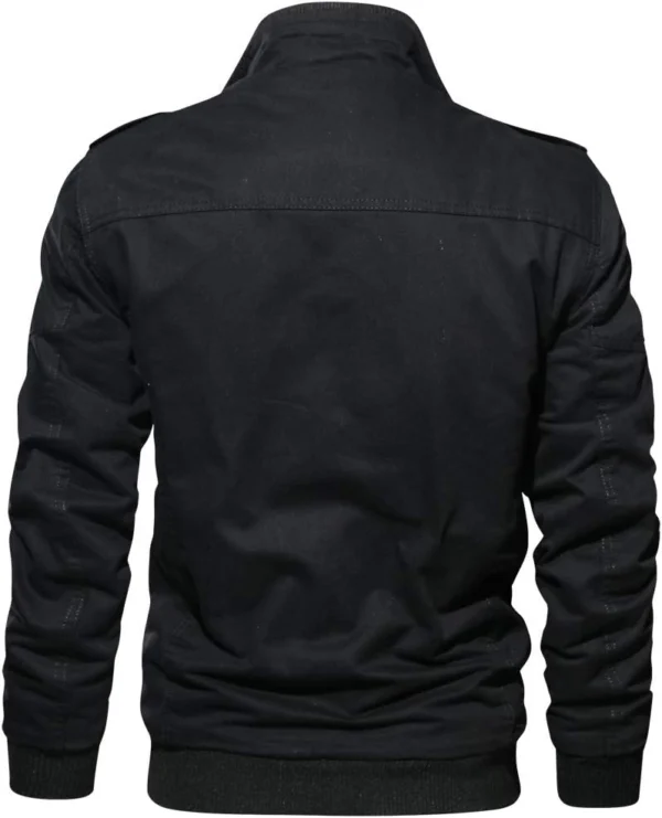 Frankie Stand up Collar Black Cotton Bomber Jacket Back