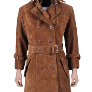 Gabriella womens brown suede cow trench overcoat