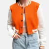 Genesis Cropped Orange Wool Varsity Jacket
