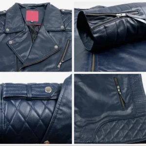 George Black Double Rider Leather Jacket Closeup
