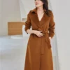 Gigi Long Casual Khaki Belted Wool Coat Front