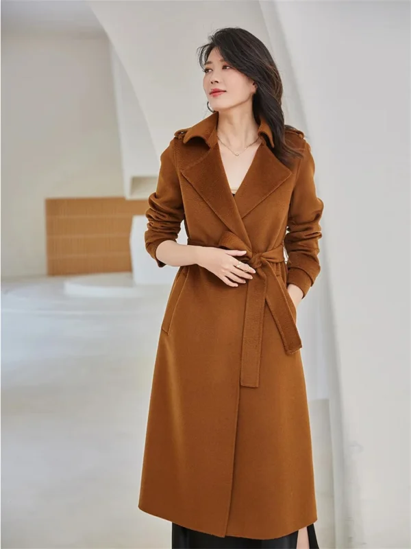 Gigi Long Casual Khaki Belted Wool Coat Front