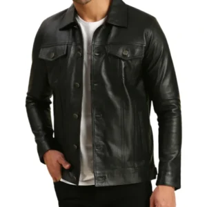 Gonzalo Black Leather Trucker Jacket