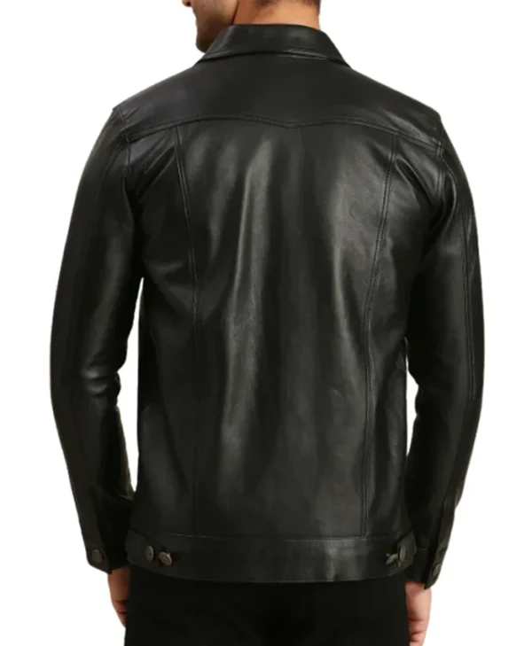 Gonzalo Black Leather Trucker Jacket Back