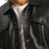 Gonzalo Black Leather Trucker Jacket Closeup