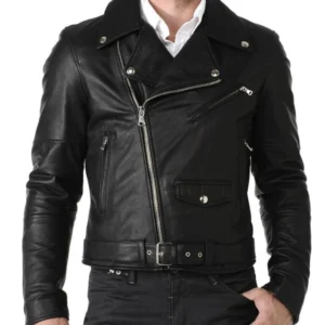 Gregory Black Belted Cafe Racer Leather Jacket