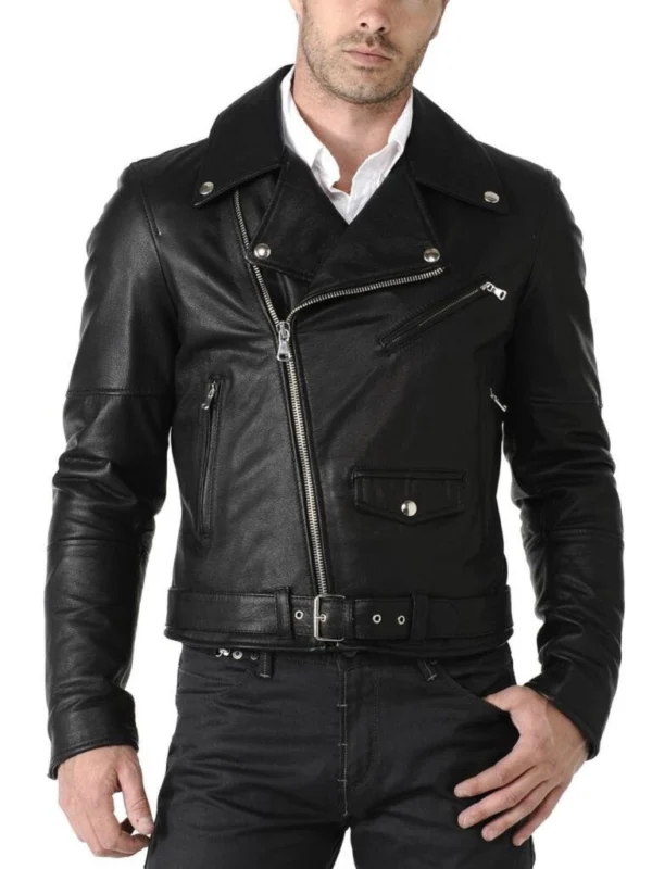 Gregory Black Belted Cafe Racer Leather Jacket