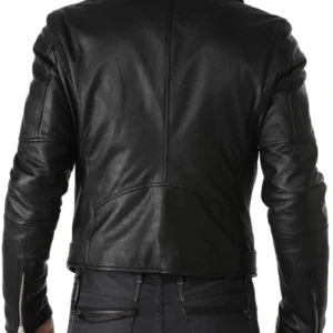Gregory Black Belted Cafe Racer Leather Jacket Back