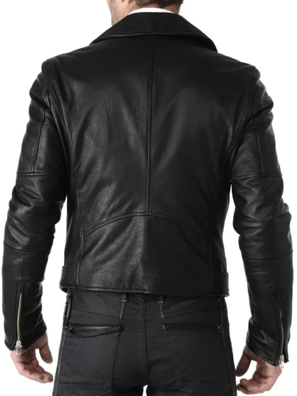 Gregory Black Belted Cafe Racer Leather Jacket Back