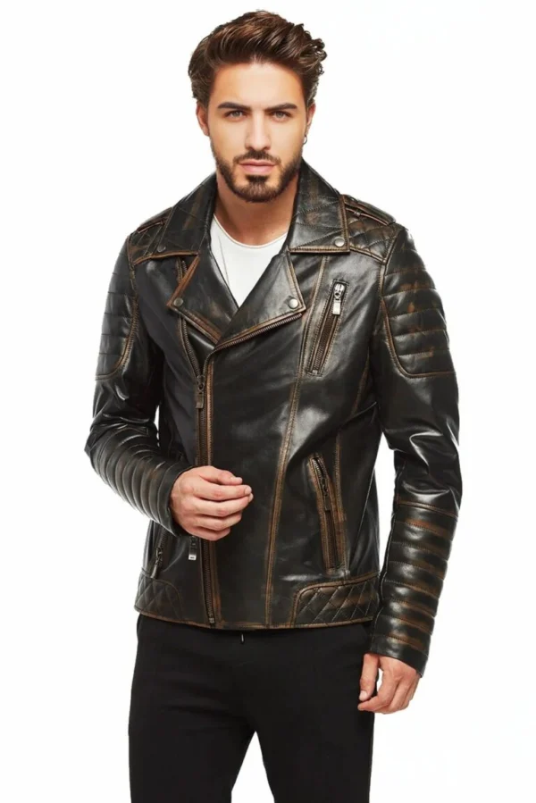 Greysen Distressed Black Street Biker Leather Jacket