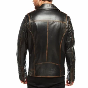 Greysen Distressed Black Street Biker Leather Jacket Back