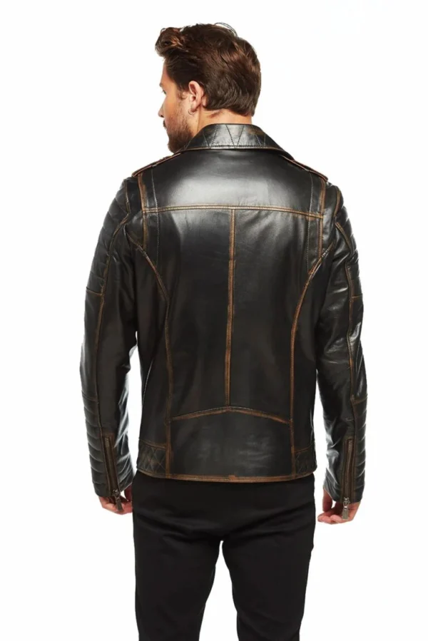 Greysen Distressed Black Street Biker Leather Jacket Back