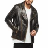 Greysen Distressed Black Street Biker Leather Jacket Front