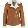 Hailee Womens Shearling Brown Suede leather Jacket