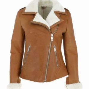 Hailee Womens Shearling Brown Suede leather Jacket