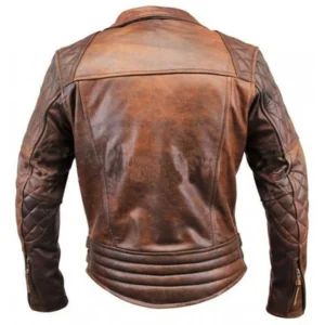 Halle Distressed Brown Double Rider Leather Jacket Back