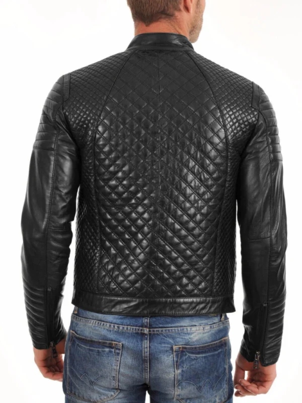 Harold Quilted Jet Black Leather Outerwear Back