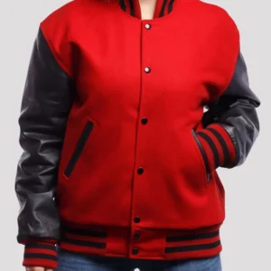 Hartwell Plain Red Wool Body Black Leather Sleeves Lettermen Varsity Jacket