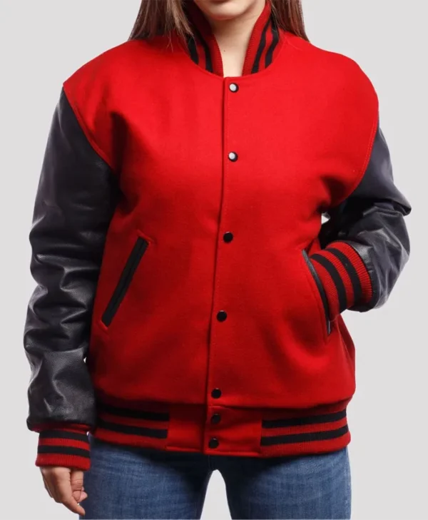 Hartwell Plain Red Wool Body Black Leather Sleeves Lettermen Varsity Jacket