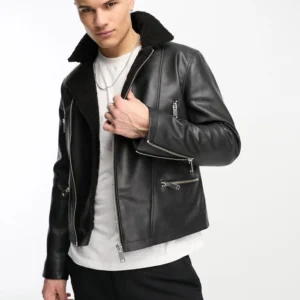 Hayden Black Shearling lined Double Rider Leather Jacket