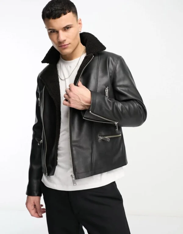 Hayden Black Shearling lined Double Rider Leather Jacket