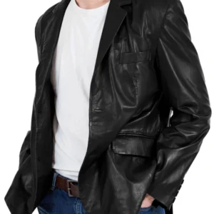 Haydn Black Leather Blazer Jacket