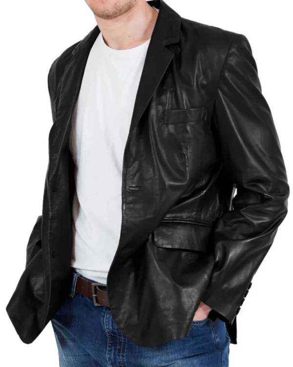 Haydn Black Leather Blazer Jacket