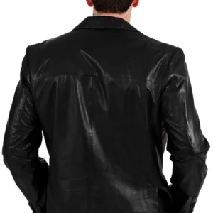 Haydn Black Leather Blazer Jacket Back