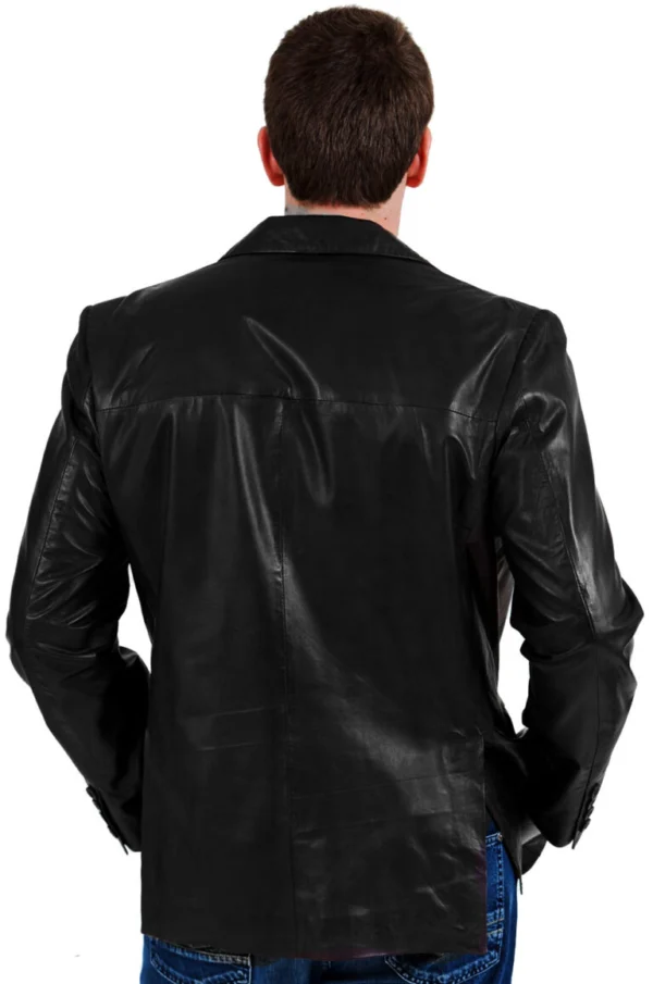 Haydn Black Leather Blazer Jacket Back
