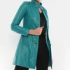 Heather Youthful Turquoise Blue Leather Coat