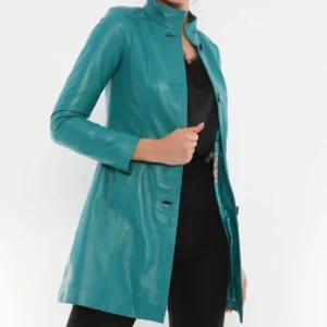 Heather Youthful Turquoise Blue Leather Coat