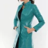 Heather Youthful Turquoise Blue Leather Coat Side View