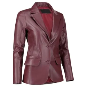 Hope Classic Burgundy Leather Blazer Side View