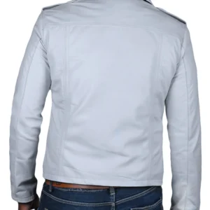 Isaac Rugged White Safari Leather Jacket Back