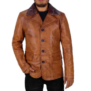 Itzel Distressed Double breasted Mens Leather Winter Coat