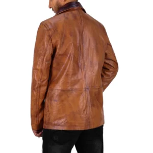 Itzel Distressed Double breasted Mens Leather Winter Coat Back