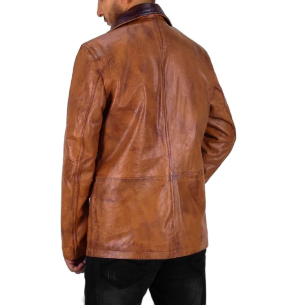 Itzel Distressed Double breasted Mens Leather Winter Coat Back