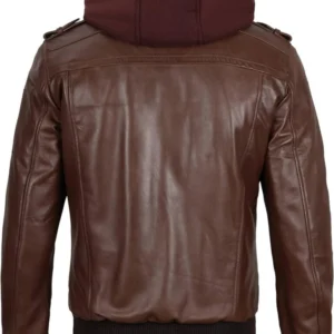 Ivylin Brown Hooded Cafe Racer Leather Jacket Back