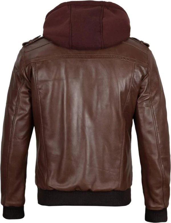 Ivylin Brown Hooded Cafe Racer Leather Jacket Back