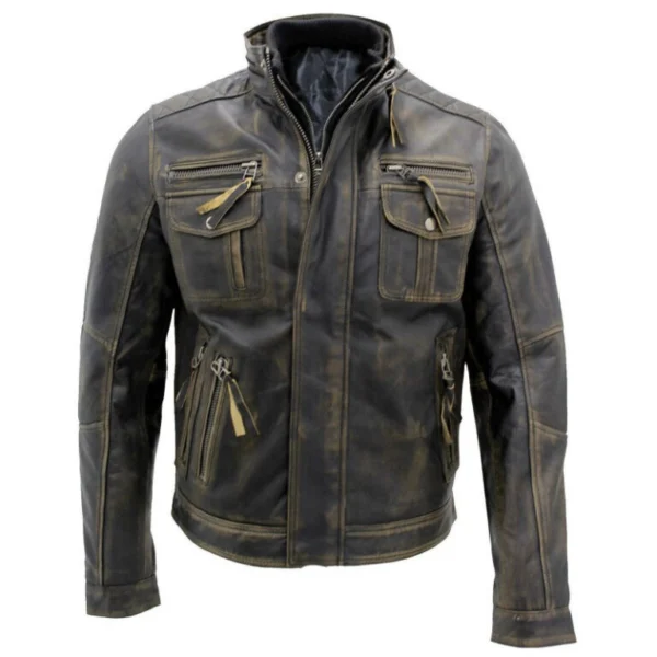 Izabela Distressed Leather Bomber Jacket