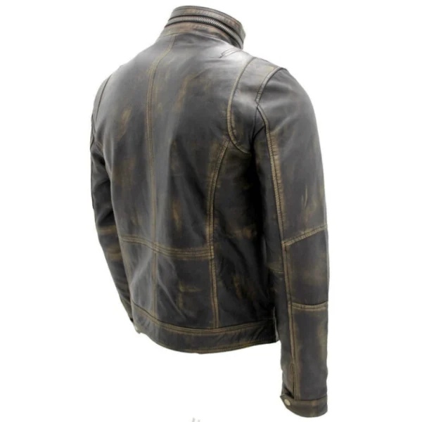 Izabela Distressed Leather Bomber Jacket Closeup Back