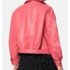 Izze Sleek Plain Pink Biker Women Leather Jacket Back