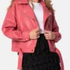 Izze Sleek Plain Pink Biker Women Leather Jacket Front