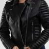 Jairess Timeless Look Black Biker Quilted Sleeves Leather Jacket Front