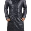 James Aviator Style Long Leather Overcoat