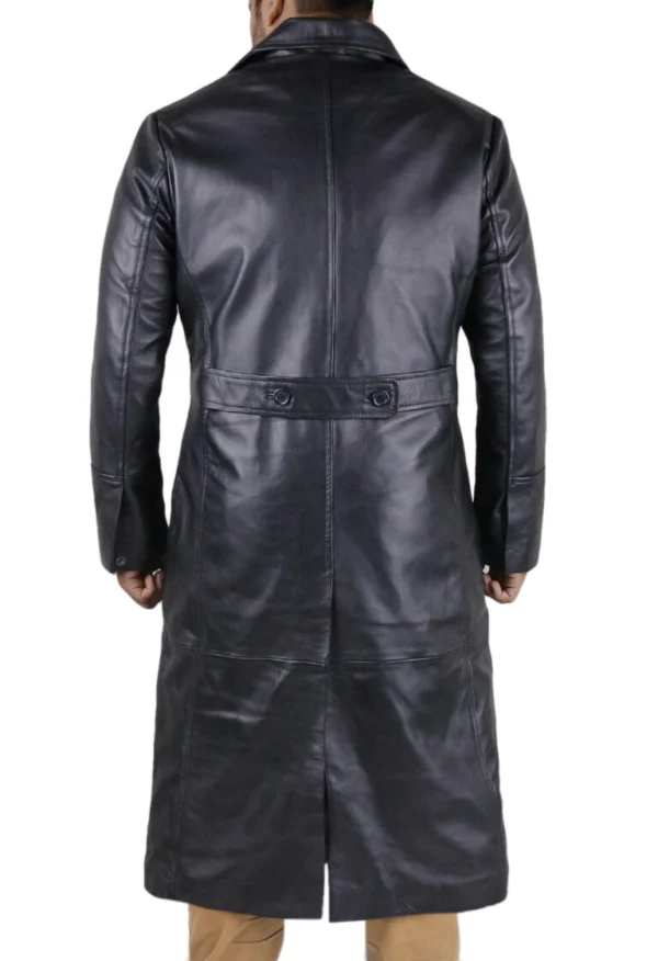 James Aviator style Long Leather Overcoat Back