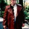 James Gandolfini The Sopranos Tony Soprano Double Breasted Maroon Leather Coat