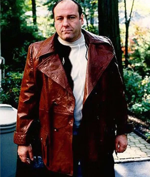 James Gandolfini The Sopranos Tony Soprano Double Breasted Maroon Leather Coat