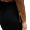 Jasmyn Brown Suede Biker Cropped Leather Jacket Closeup