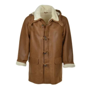 Jataryous hooded shearling leather overcoat